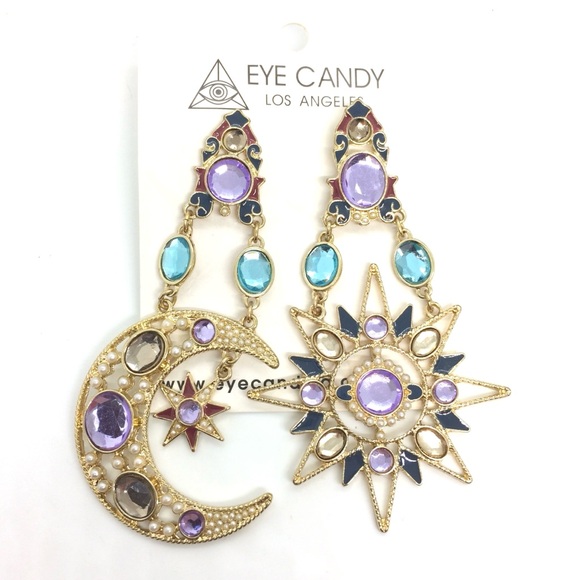 EYE CANDY LOS ANGELES CELESTIAL MOON STARS SUN MISMATCH POST BACK EARRINGS - Picture 1 of 7